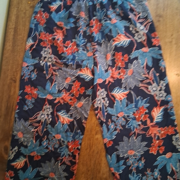 J. JILL Wide Leg Crop Floral Red White Blue Pants MP - Picture 6 of 8
